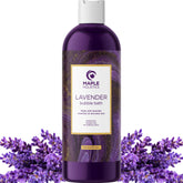 Maple Holistics premium lavender bubble bath bottle for relaxing aromatherapy and moisturizing skin.