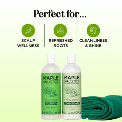 Maple Holistics tea tree conditioner bottle shows hydrating nourishment for dry scalp