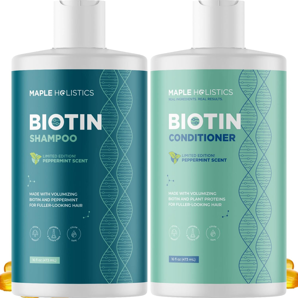 Maple Holistics volumizing shampoo bottle front emphasizes gentle cleansing for thinning hair
