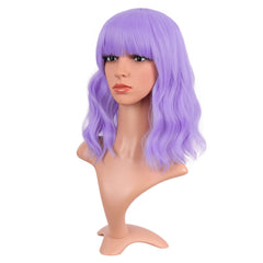 MapofBeauty 14in light-purple wig worn on head for quick daily changes.