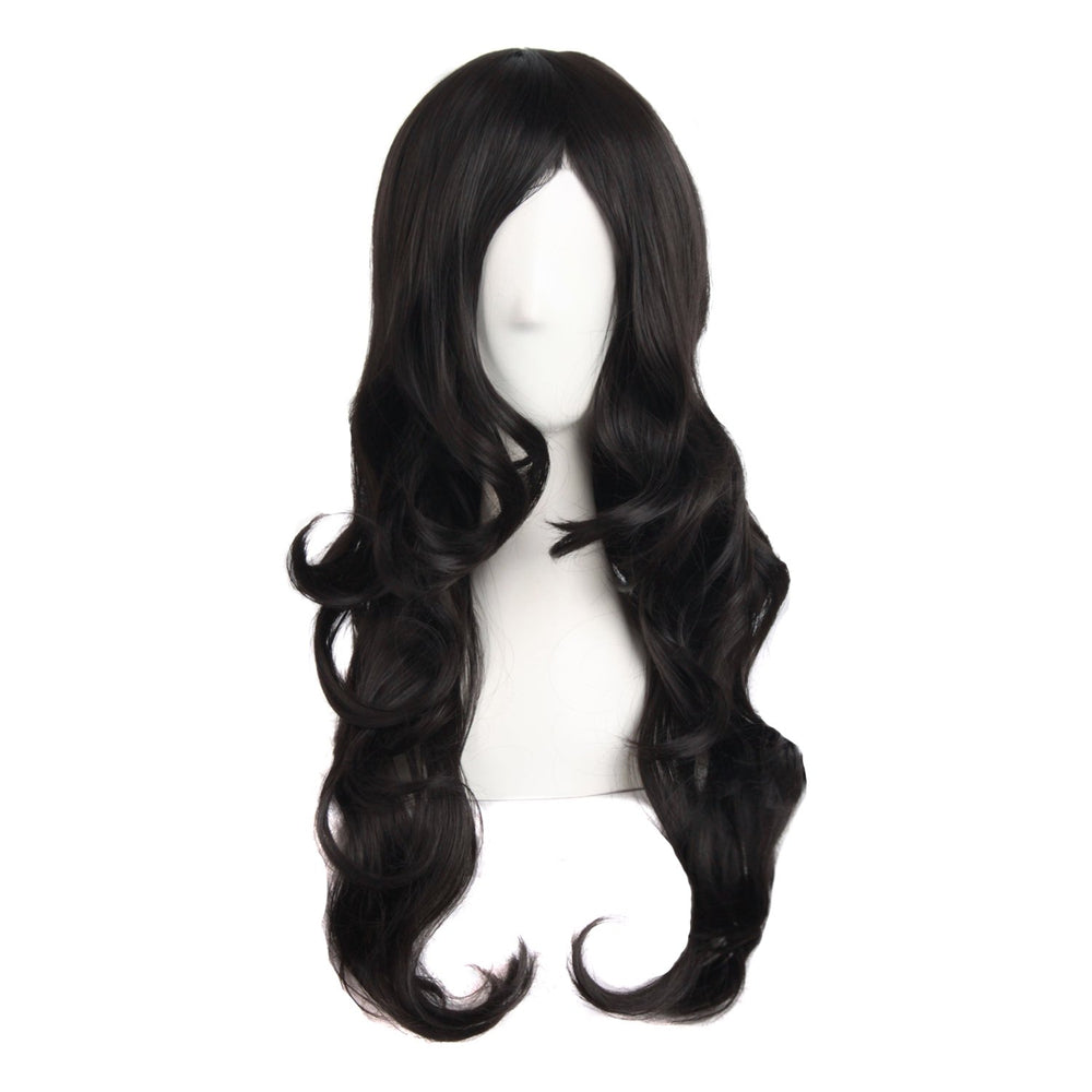 MapofBeauty long wavy wig in black front view for versatile party-ready style