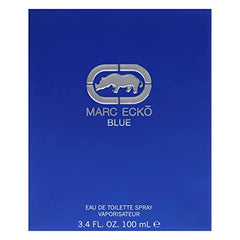 Marc Ecko Blue packaging front highlights modern design and gift-worthy appeal.