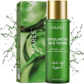 MAREE Exfoliating Toner bottle pour offers quick absorption for smoother skin