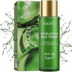 MAREE Exfoliating Toner bottle pour offers quick absorption for smoother skin