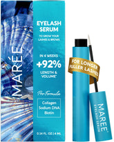 MAREE Eyelash Serum bottle closeup highlighting premium formula for lash and brow growth