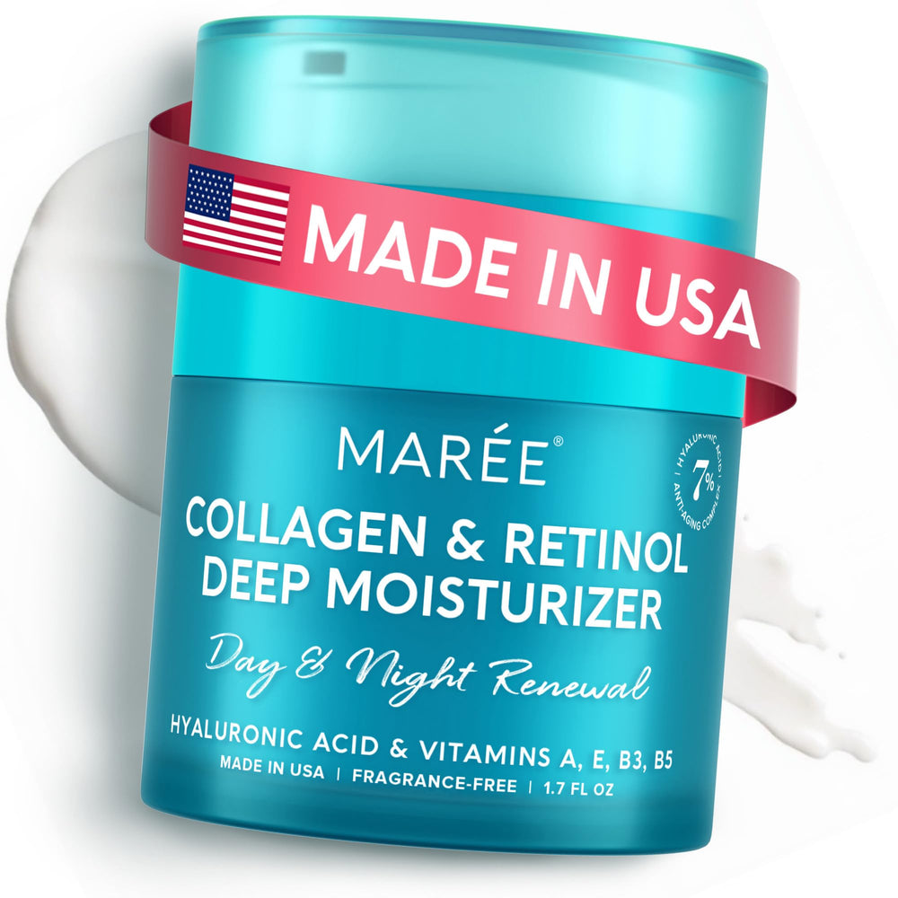 MAREE Face Moisturizer bottle close-up highlights anti-aging hydration for daily use.