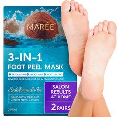 MAREE Foot Peeling Mask packaging demonstrates at-home spa foot care.