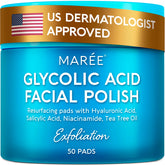 MAREE Glycolic Acid Pads packaging highlights a convenient daily cleansing routine.