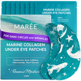 MAREE hydrating under-eye patches on eye closeup for a refreshed look