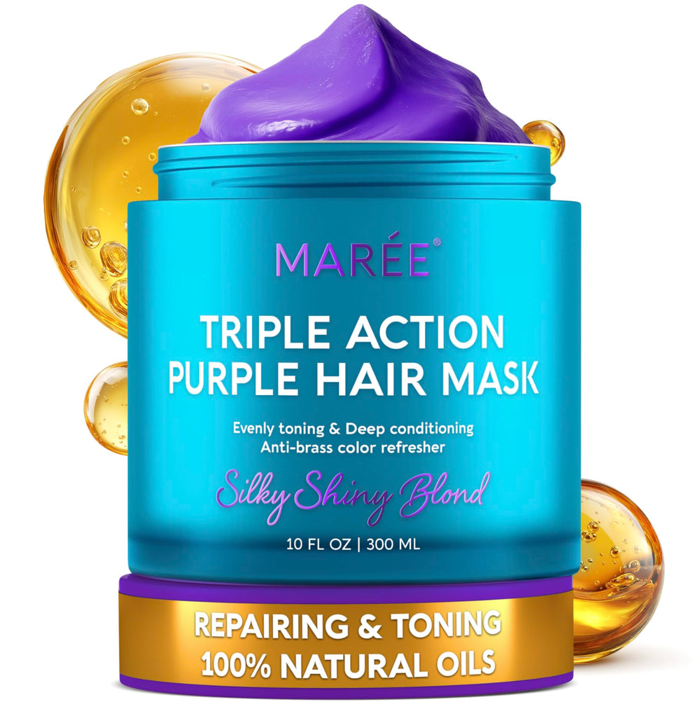 MAREE purple hair mask jar closeup showing deep conditioning for toned blonde hair