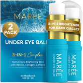 MAREE Under Eye Balm Stick 2-Pack packaging close-up highlights convenient two-pack hydration.