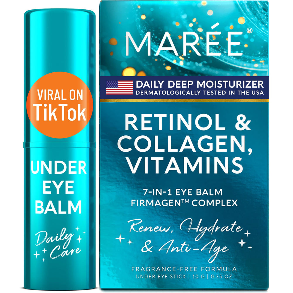 MAREE Under Eye Balm Stick packaging closeup with gluten-free label