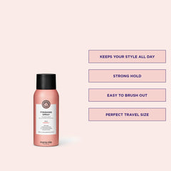 Maria Nila finishing spray hair after blow-dry demonstrates light-firm hold