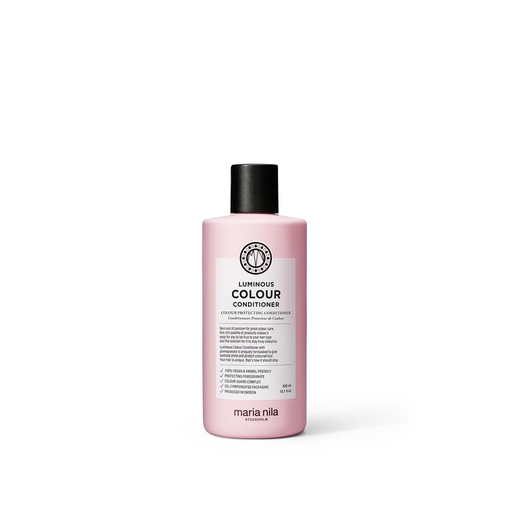 Maria Nila Luminous Colour Conditioner bottle shows color protection benefits for vibrant hair