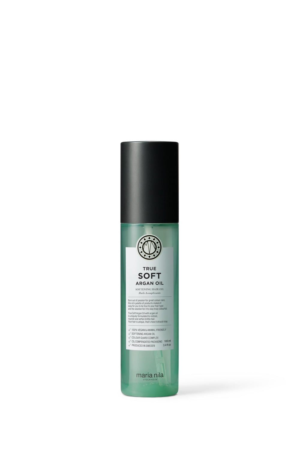 Maria Nila True Soft Argan Oil bottle boosts shine and smoothness