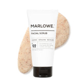 MARLOWE No. 122 facial scrub tube close-up showing gentle exfoliation for refreshed skin.