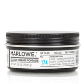 MARLOWE No.174 pomade jar closeup with a versatile moisture-rich styling option.
