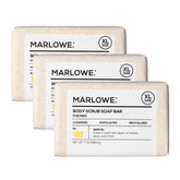 Marlowe No.102 Santal bar front closeup shows exfoliating texture for smoother skin.