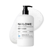 MARLOWE No. 103 body wash bottle pump showing energizing cleansing action