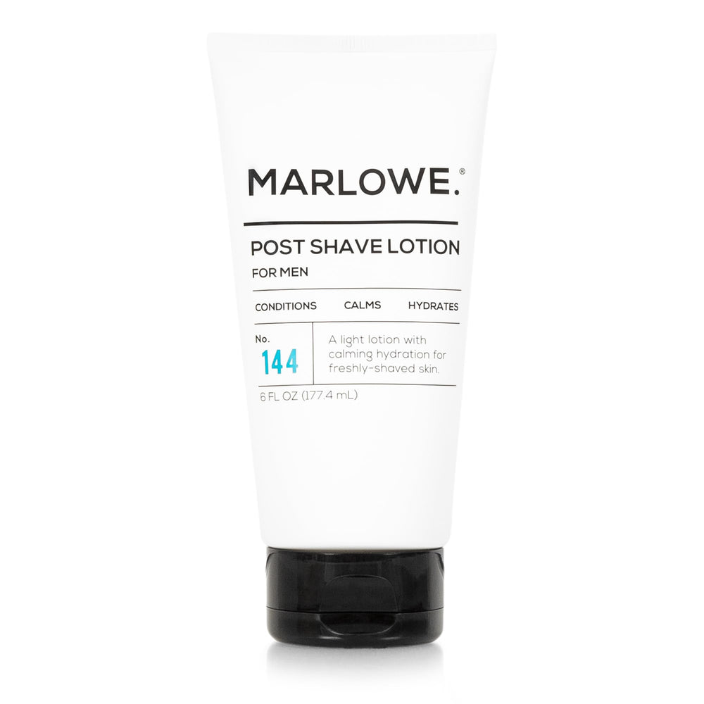 MARLOWE No.144 post shave lotion bottle showcases Aloe-Citron freshness for hydrated skin