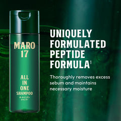 MARO17 hands applying shampoo to hair and body, demonstrating one-step routine.
