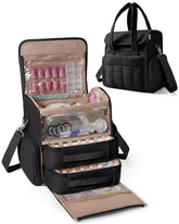 Marscamd Nail Polish Organizer Bag front view shows sleek black styling for professional on-the-go storage.