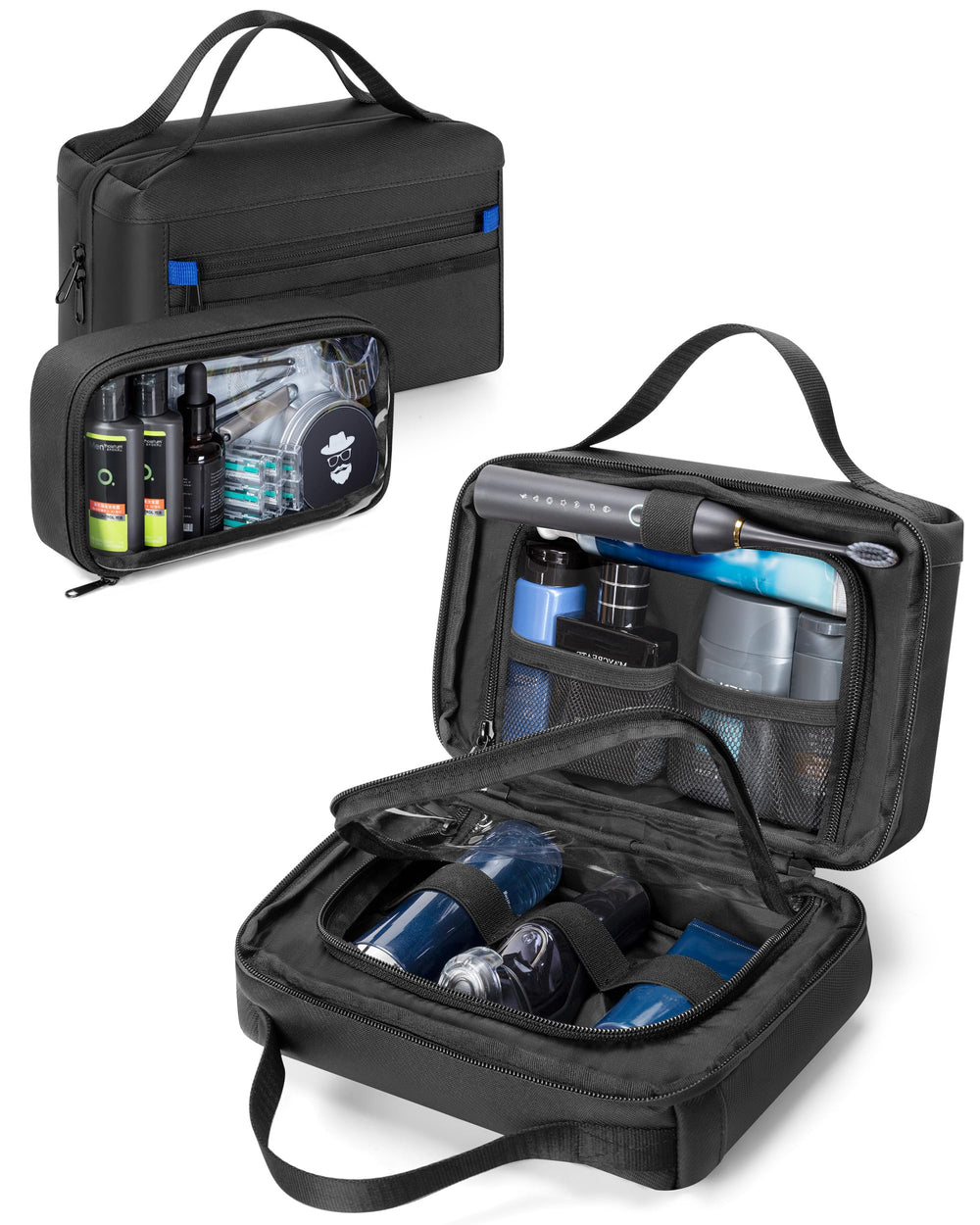 Marscamd toiletry bag hangs open with clear access for quick packing.