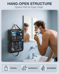 Marscamd toiletry bag shows two sections view for fast item grab.