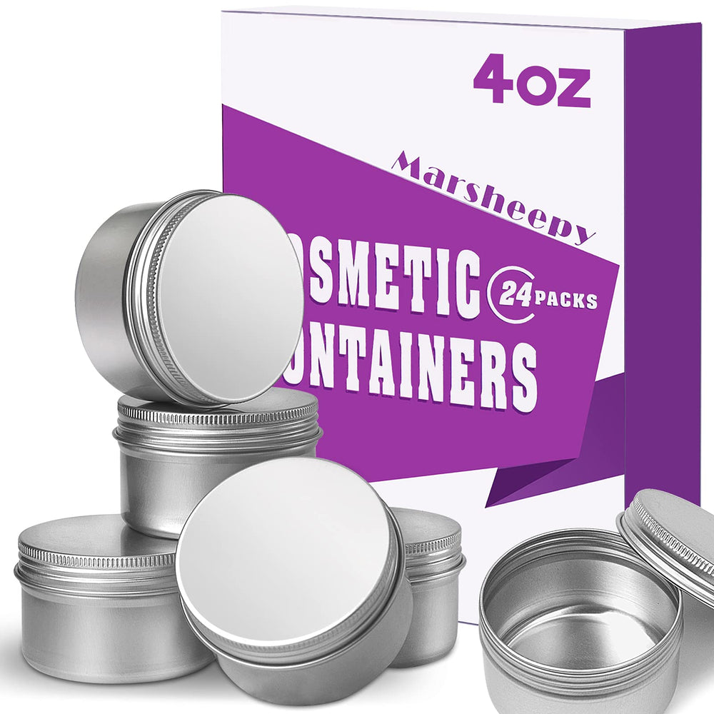 Marsheepy 24-pack aluminum balm tins for cosmetics and balms, durable and portable.