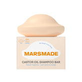 Mars Made Castor Oil Shampoo Bar packaging shows sustainable, bottle-free design for eco-conscious hair care.