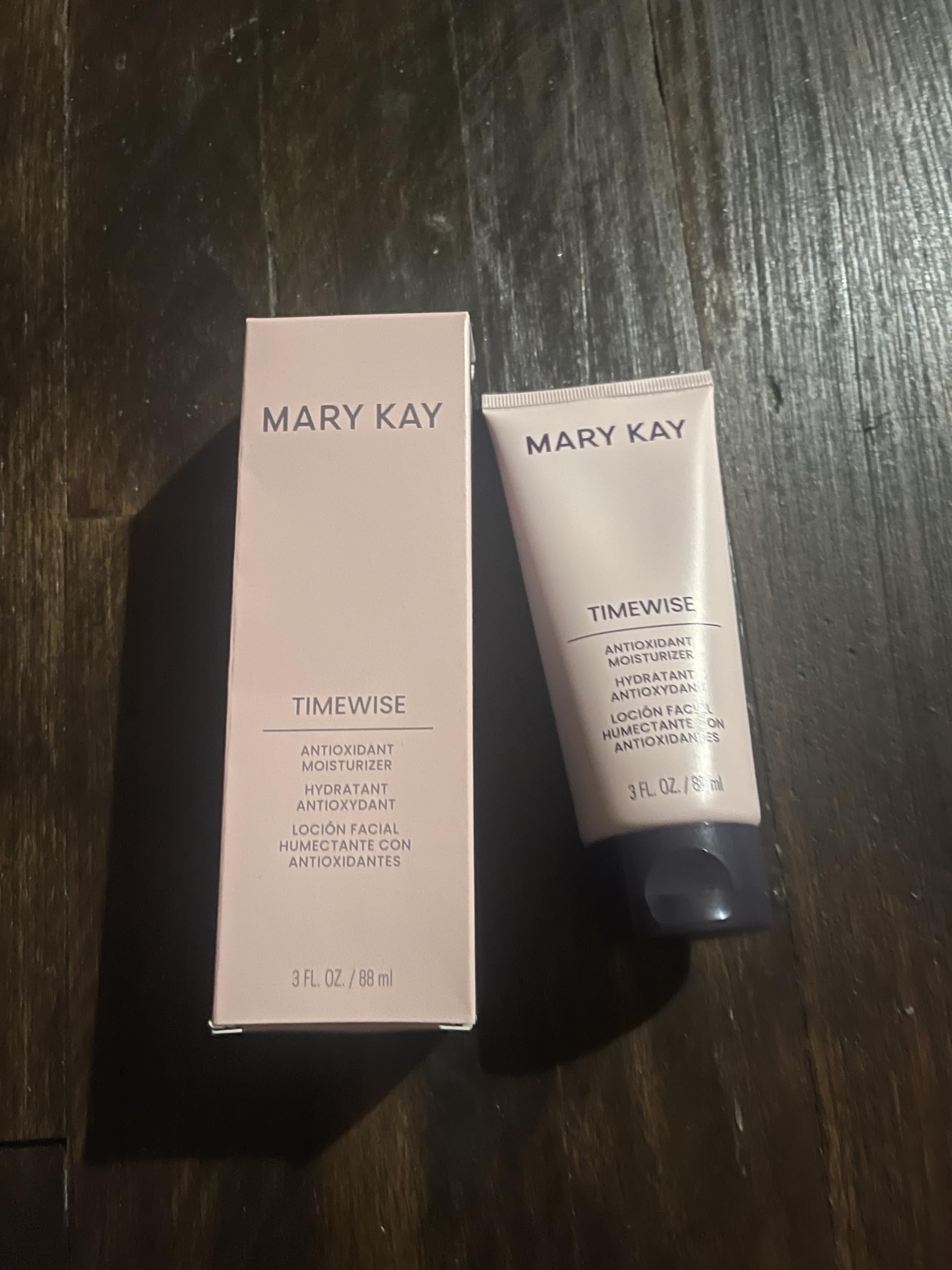 Mary Kay TimeWise Antioxidant Moisturizer pump bottle delivers daily hydration with antioxidant protection.