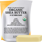 Mary Tylor Naturals Organic Shea Butter 8 oz jar closeup for rich skin moisture.