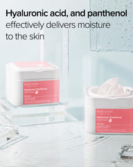 Mary&May Hyaluronic Panthenol Hydra Mask being applied on the skin for soothing care.