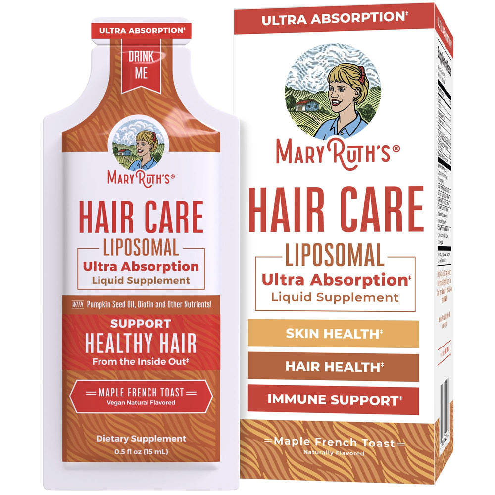 MaryRuth Organics Hair Growth Vitamins bottle for daily vegan hair nourishment.