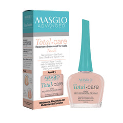 MASGLO Advanced Base Total Care bottle applying nude finish for stronger nails