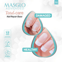 MASGLO Advanced Base Total Care nude finish with glossy hydration on nails
