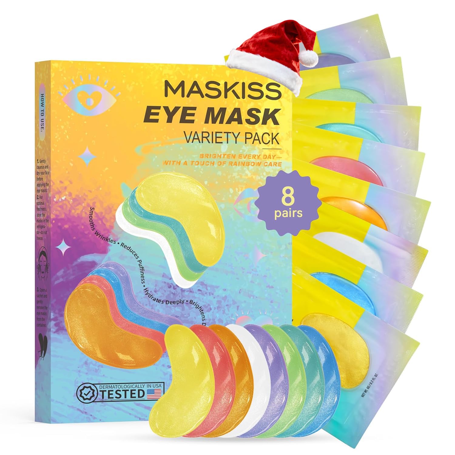 Maskiss Under Eye Patches Eight-Color Variety Pack for targeted de-puffing and hydration.