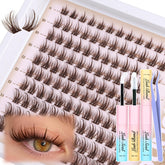 Mavphnee brown lash clusters kit all-in-one setup for easy at-home extensions.