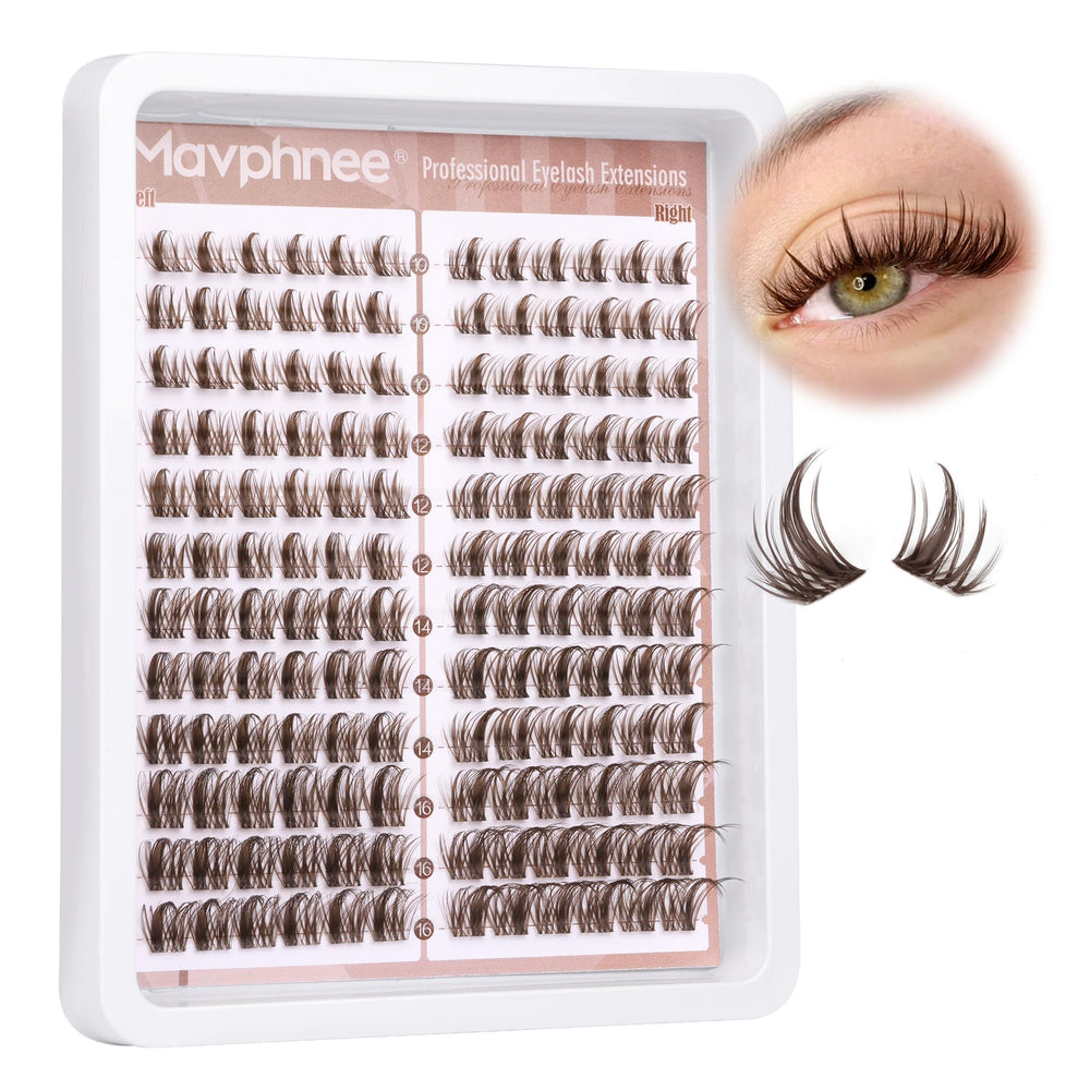 Mavphnee brown lash clusters packaged for easy at-home shopping and quick styling