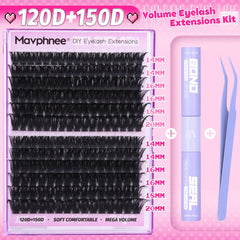 Mavphnee Lash Clusters Kit 120D and 150D density options for customizable volume.
