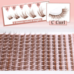 Mavphnee model wearing brown clusters for a natural, softer eye enhancement