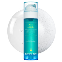 MAXCLINIC Blue Tansy Oil to Foam bottle pour for gentle makeup removal.