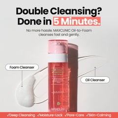 MAXCLINIC rose-vitamin-oil-to-foam pump highlights easy application and gentle cleansing