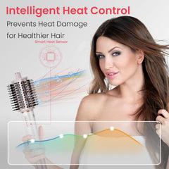 MaxGroom hair dryer brush thermal control prevents overheating while preserving moisture.