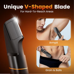 MAXGROOM V-shaped trimmer for precision in hard-to-reach areas.