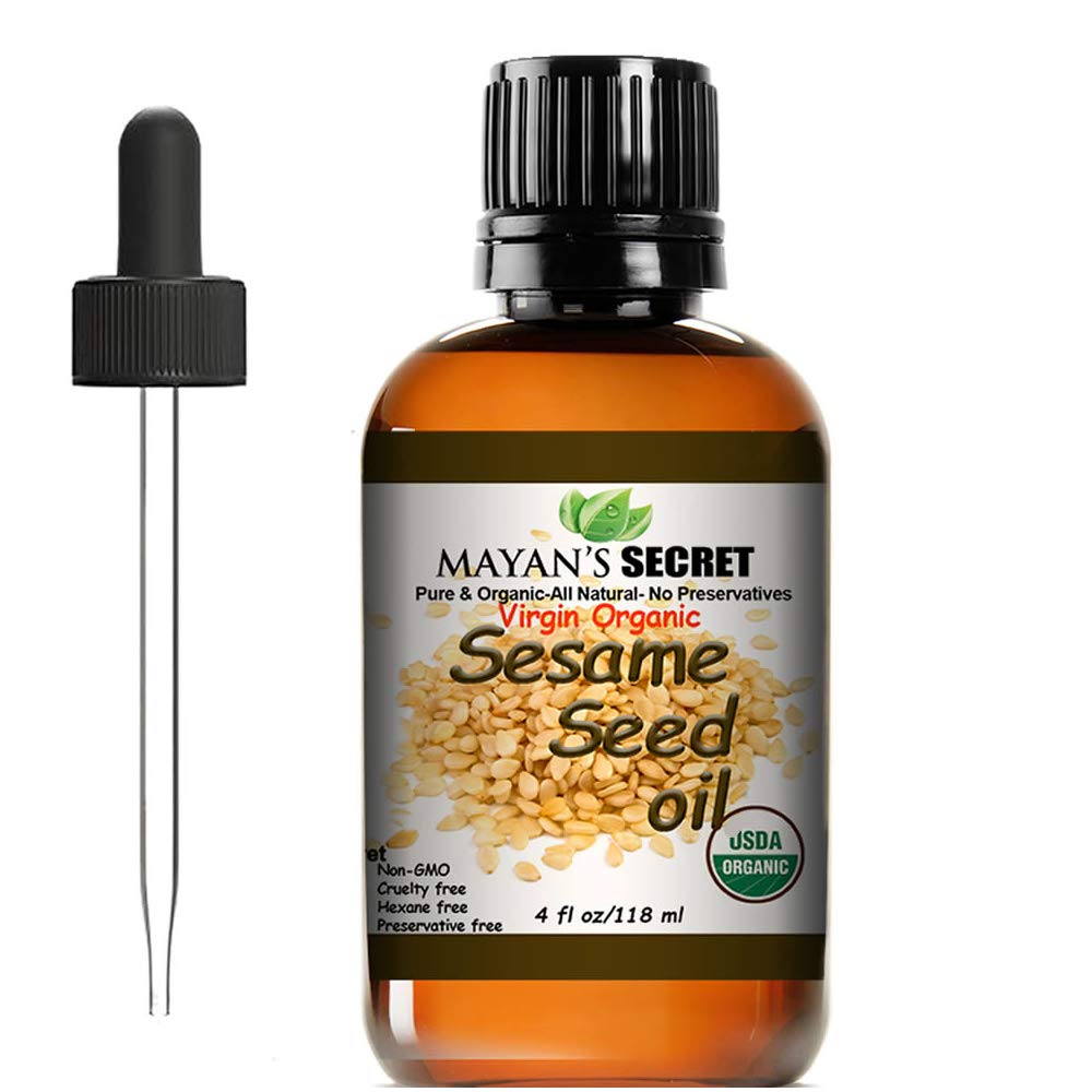 Mayan's Secret sesame oil bottle with dropper for precise skin and hair care.