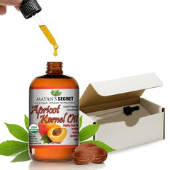 Mayans Secret Apricot Oil bottle in amber glass with dropper for precise application