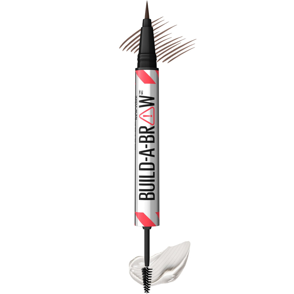 Maybelline Build-A-Brow pen strokes closeup for natural brow definition.