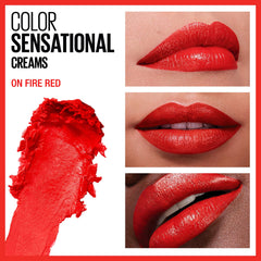 Maybelline Color Sensacional barra labial roja, pigmentos intensos para un look audaz.