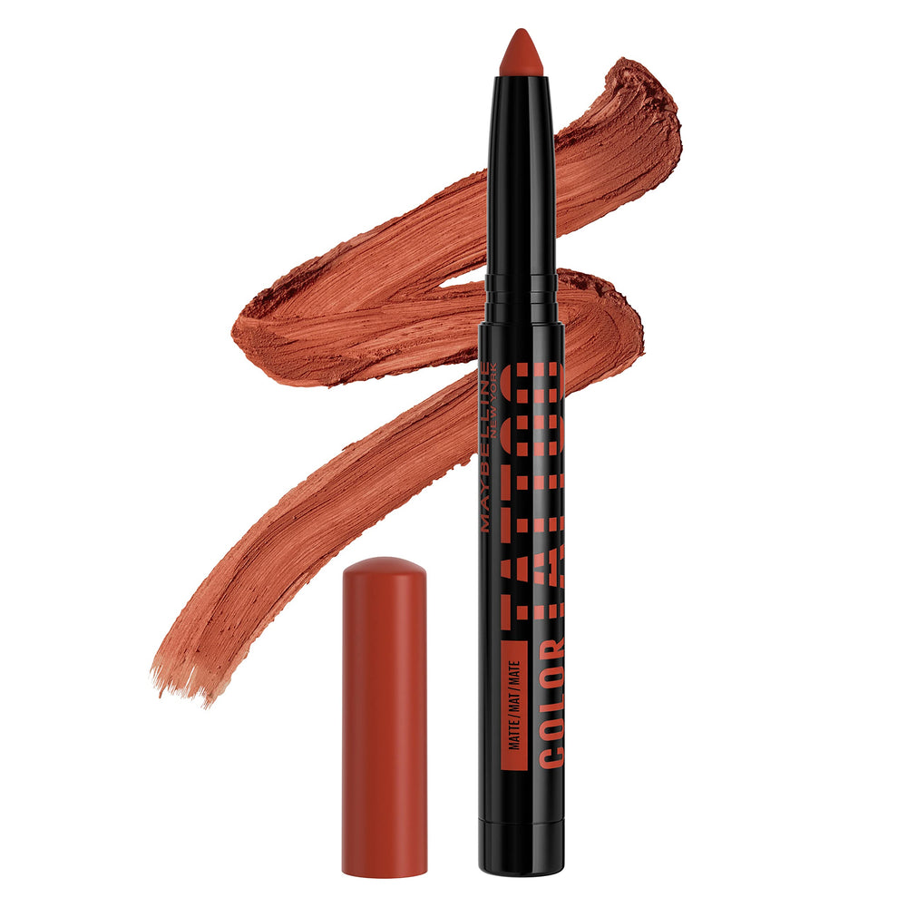 Maybelline Color Tattoo Rust Matte, primer plano mostrando color intenso y duradero